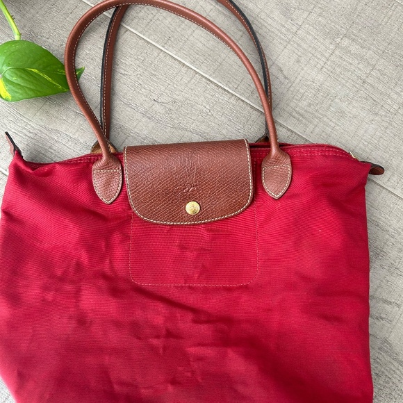 Longchamp Le Pliage Small Satchel Bag – Red/Leather Trim - Picture 2 of 8